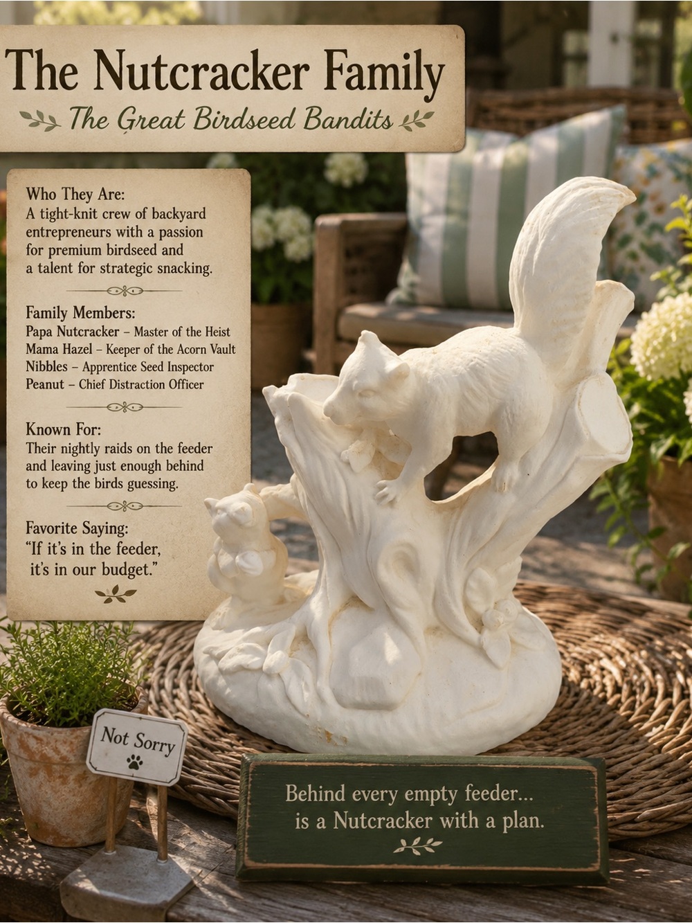 Vintage Cream Squirrel Garden Statue